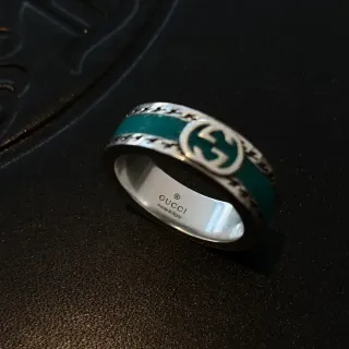 Gucci Screener Interlocking G Teal Enamel Ring