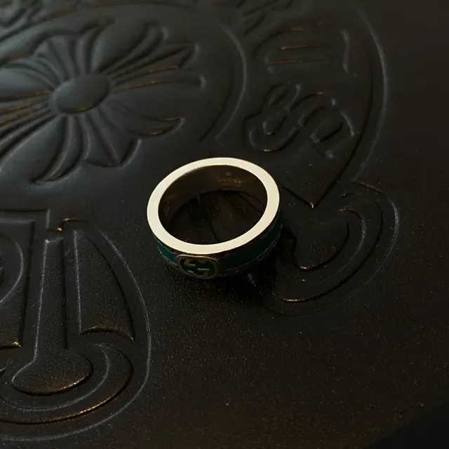 Gucci Screener Interlocking G Teal Enamel Ring 3