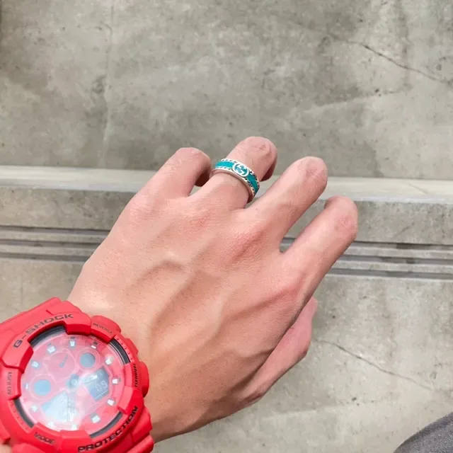 Gucci Screener Interlocking G Teal Enamel Ring 6