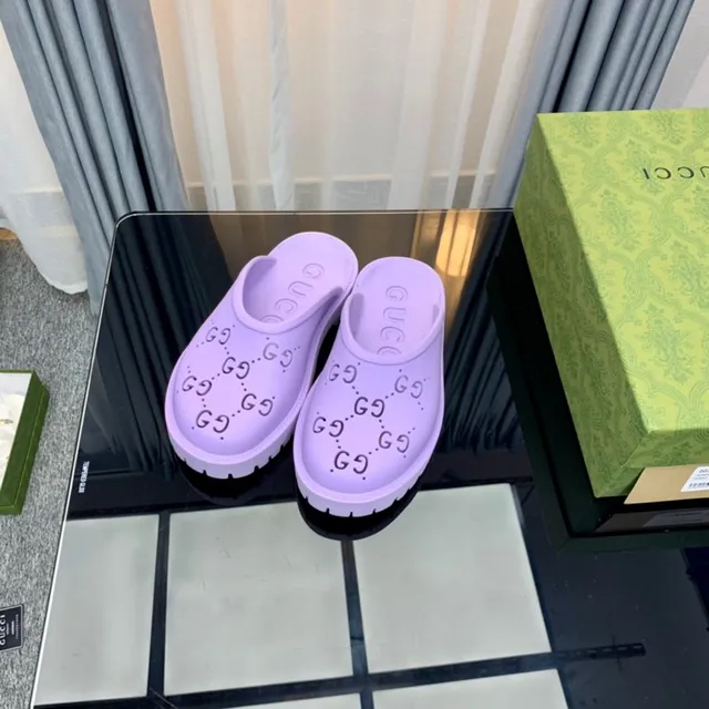 Gucci Screener Lavender Perforated Monogram Slippers 2