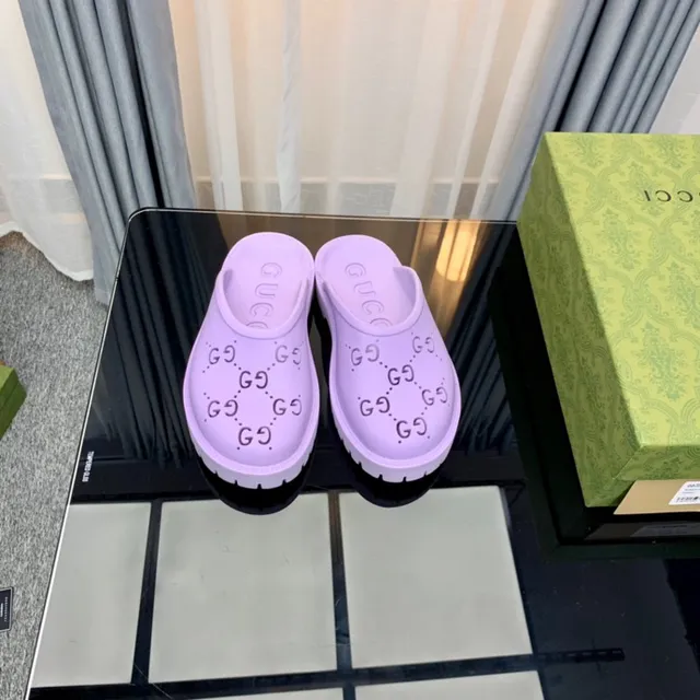 Gucci Screener Lavender Perforated Monogram Slippers 3