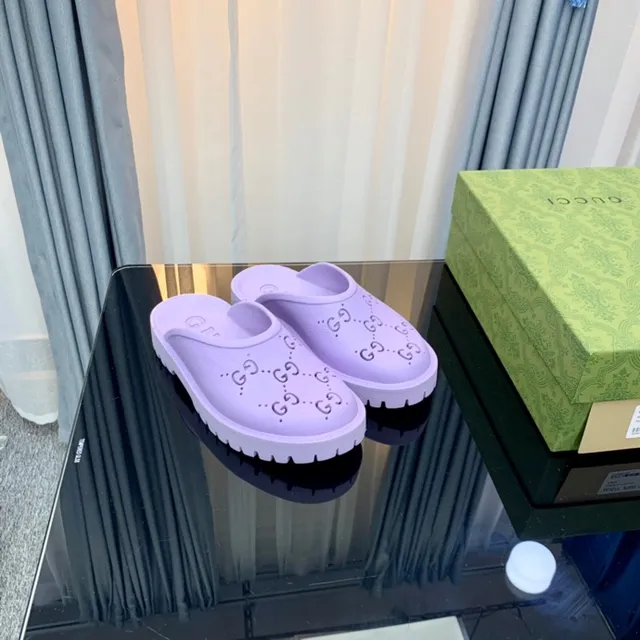 Gucci Screener Lavender Perforated Monogram Slippers 4