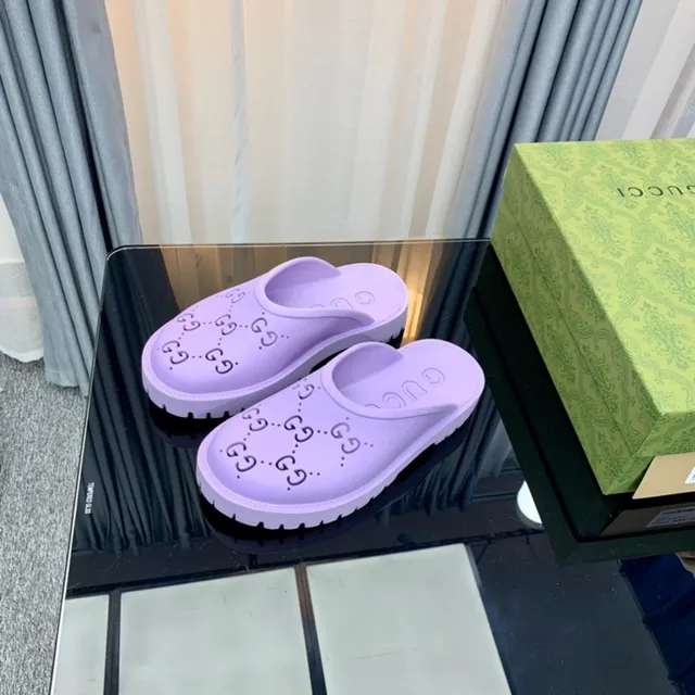 Gucci Screener Lavender Perforated Monogram Slippers 7