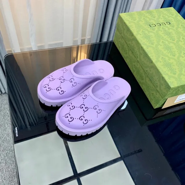 Gucci Screener Lavender Perforated Monogram Slippers 8