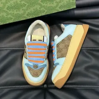 Gucci Screener Light Blue and Beige GG Monogram Slip-On Lifestyle Sneakers