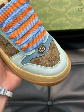 Gucci Screener Light Blue and Beige GG Monogram Slip-On Lifestyle Sneakers 2