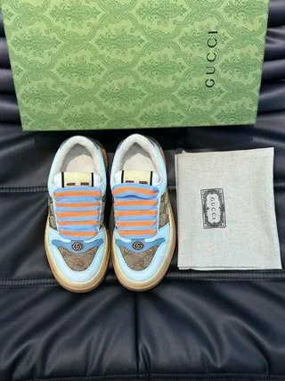 Gucci Screener Light Blue and Beige GG Monogram Slip-On Lifestyle Sneakers 3