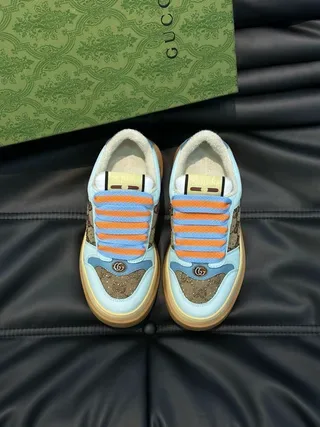 Gucci Screener Light Blue and Beige GG Monogram Slip-On Lifestyle Sneakers 5