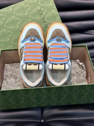 Gucci Screener Light Blue and Beige GG Monogram Slip-On Lifestyle Sneakers 6