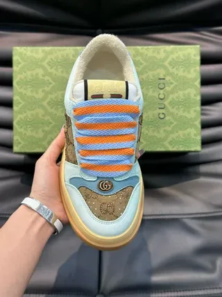 Gucci Screener Light Blue and Beige GG Monogram Slip-On Lifestyle Sneakers 8