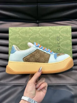 Gucci Screener Light Blue and Beige GG Monogram Slip-On Lifestyle Sneakers 9