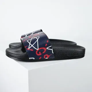Gucci Screener Navy Red White Graffiti Print Slippers