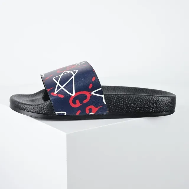 Gucci Screener Chaussons Navy Red White Graffiti Print 9