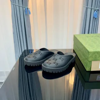 Gucci Screener Perforated GG Gray Slippers