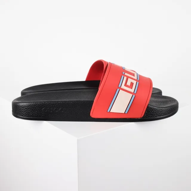 Gucci Screener Red and Black Rubber Slippers 3
