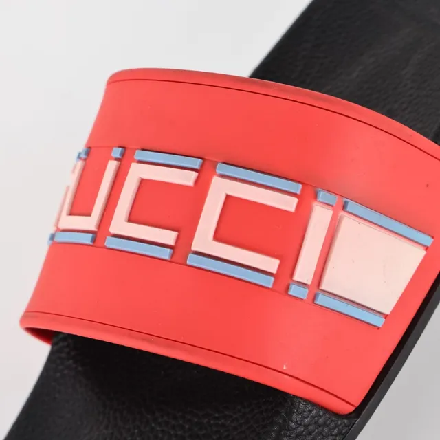 Gucci Screener Red and Black Rubber Slippers 6