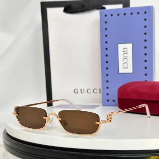 Gucci Screener Rose-Gold Rectangular Rimless Brown Gradient Sunglasses