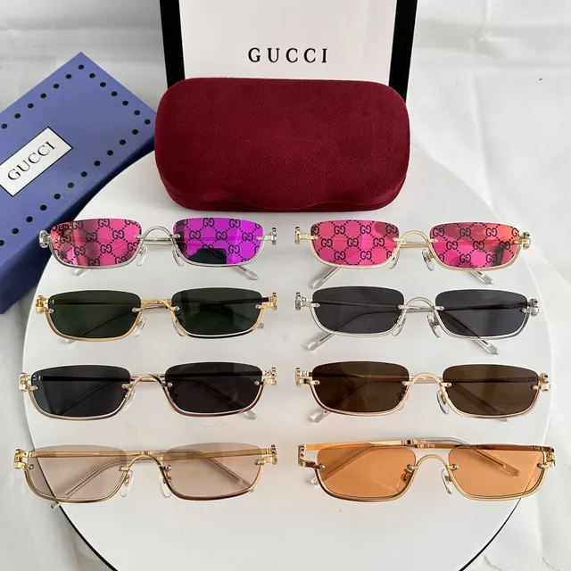 Gucci Screener 玫瑰金 矩形 无框 棕色 渐变 太阳镜 2