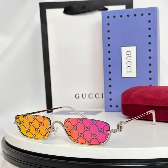 Gucci Screener 玫瑰金 矩形 无框 棕色 渐变 太阳镜 3