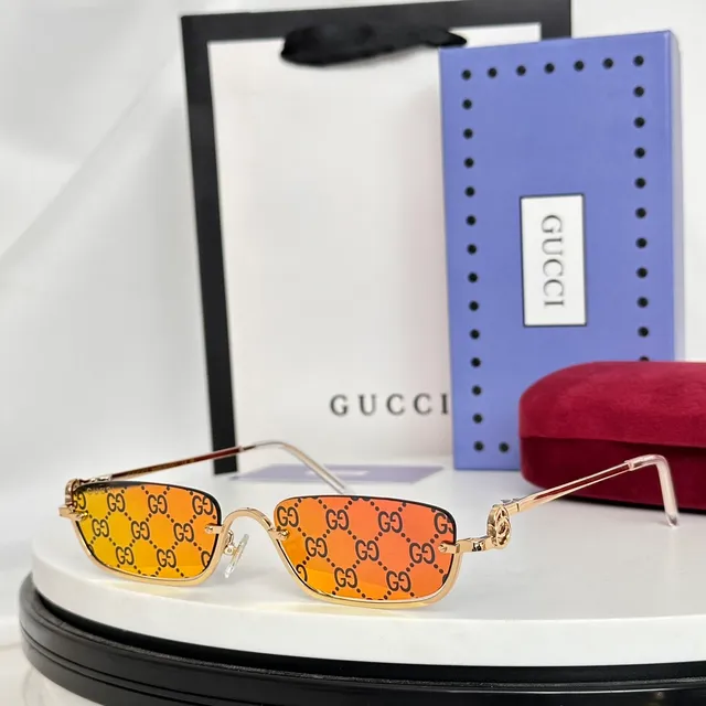 Gucci Screener 玫瑰金 矩形 无框 棕色 渐变 太阳镜 4