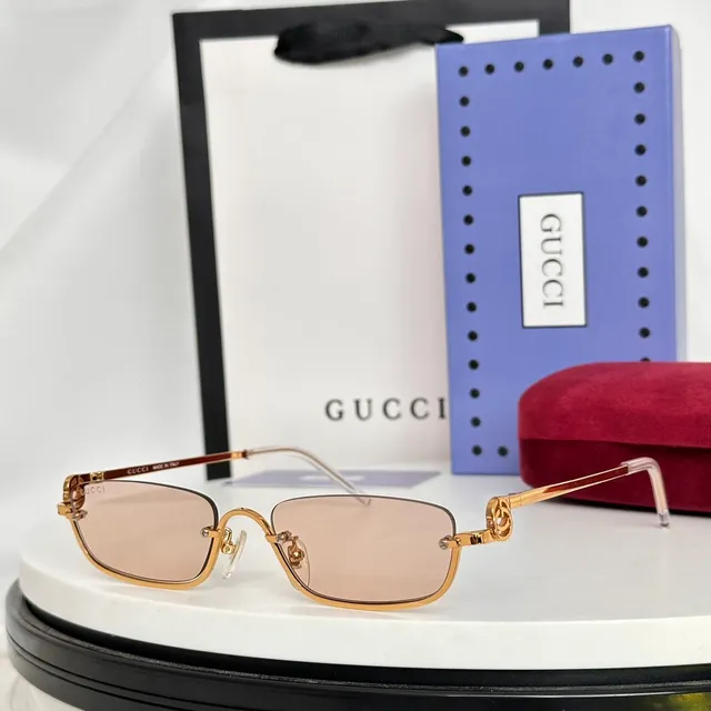 Gucci Screener 玫瑰金 矩形 无框 棕色 渐变 太阳镜 5
