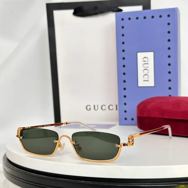 Gucci Screener 玫瑰金 矩形 无框 棕色 渐变 太阳镜 6