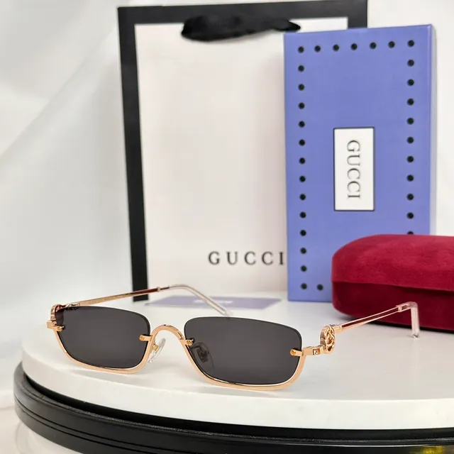 Gucci Screener 玫瑰金 矩形 无框 棕色 渐变 太阳镜 7