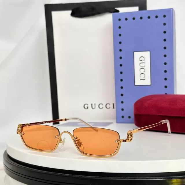 Gucci Screener 玫瑰金 矩形 无框 棕色 渐变 太阳镜 8