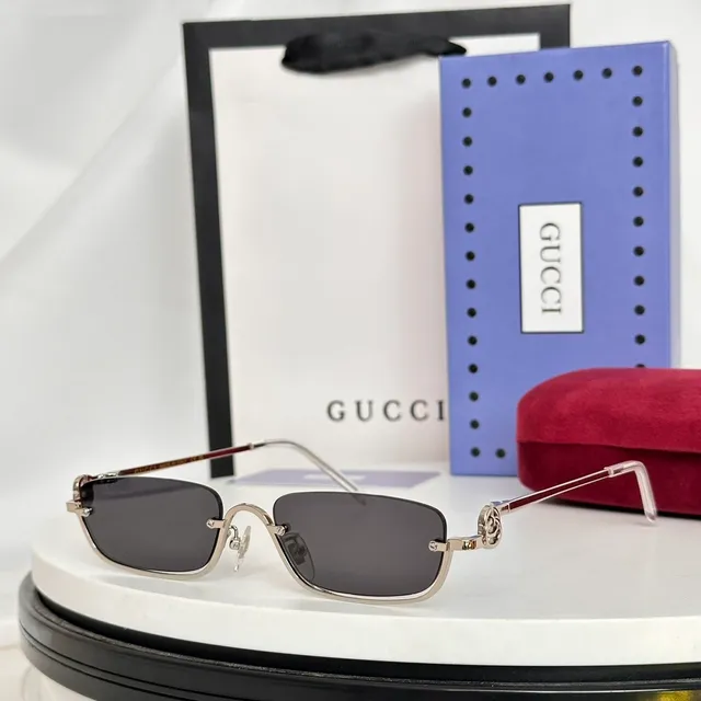 Gucci Screener 玫瑰金 矩形 无框 棕色 渐变 太阳镜 9