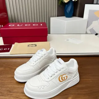 Gucci Screener White Gold Leather Interlocking GG Logo Lifestyle Sneakers