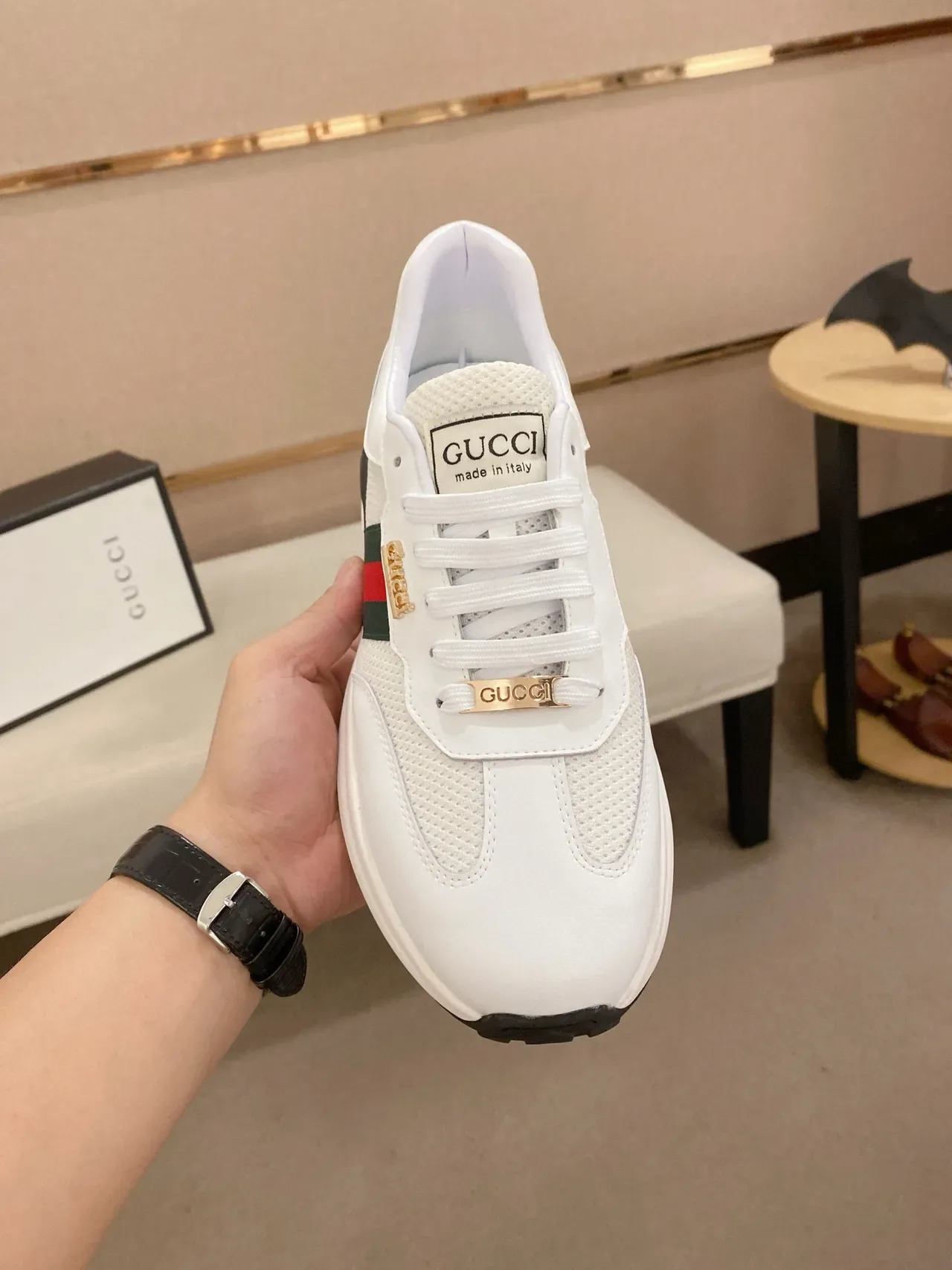 Gucci Screener White Green Red Web Lifestyle Sneakers 2
