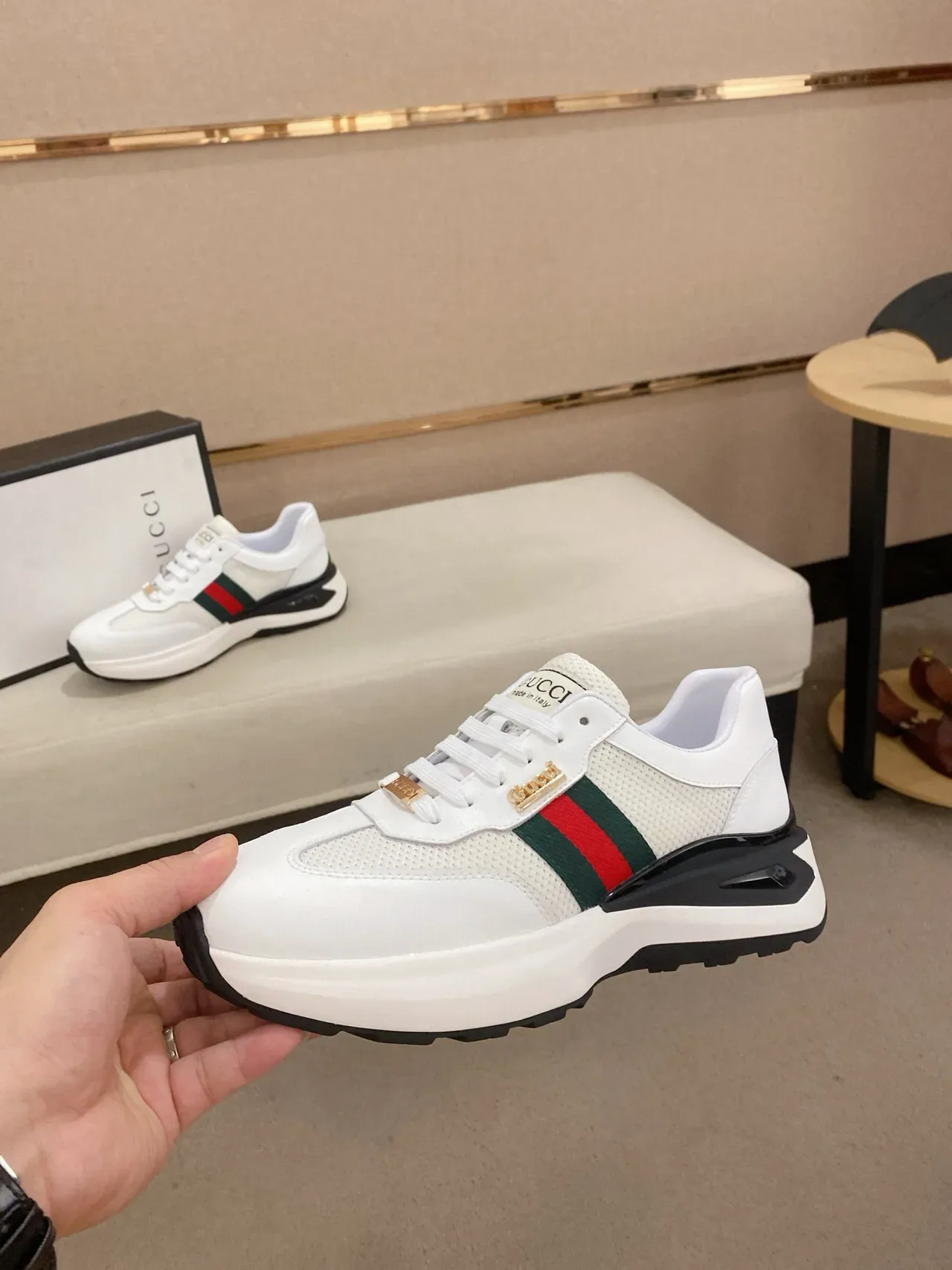 Gucci Screener White Green Red Web Lifestyle Sneakers 3