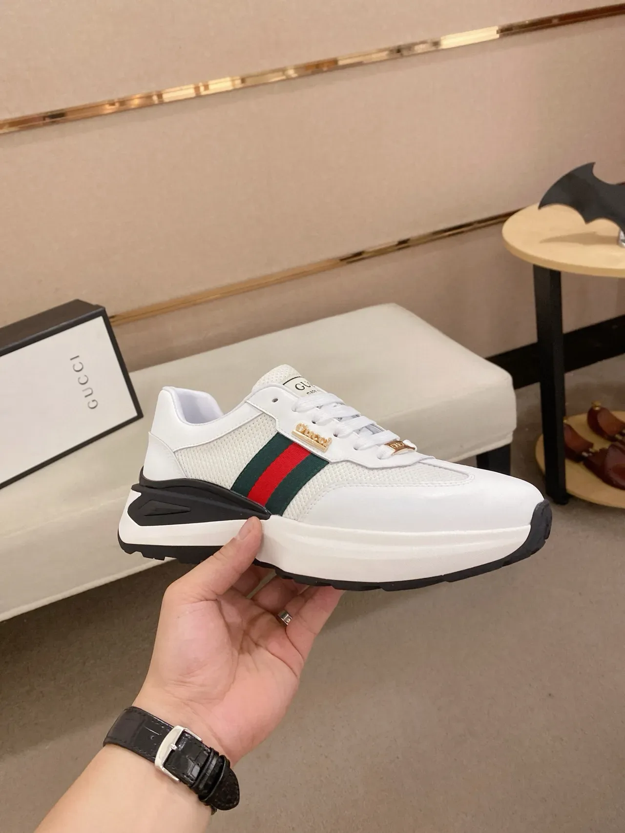 Gucci Screener White Green Red Web Lifestyle Sneakers 4