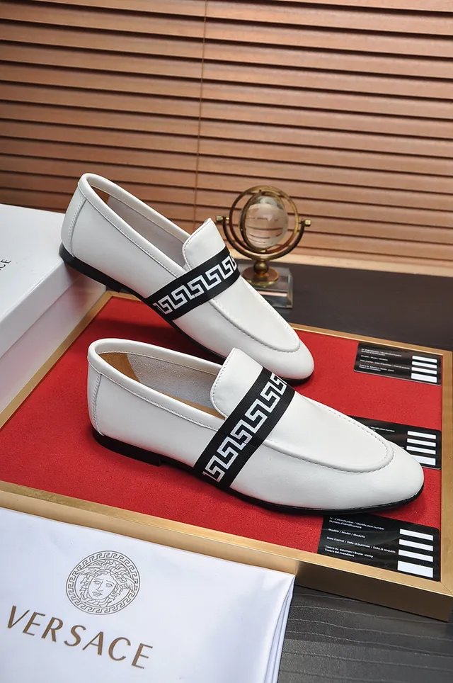 Gucci Screener White Leather Black Greca-Band Loafers 5