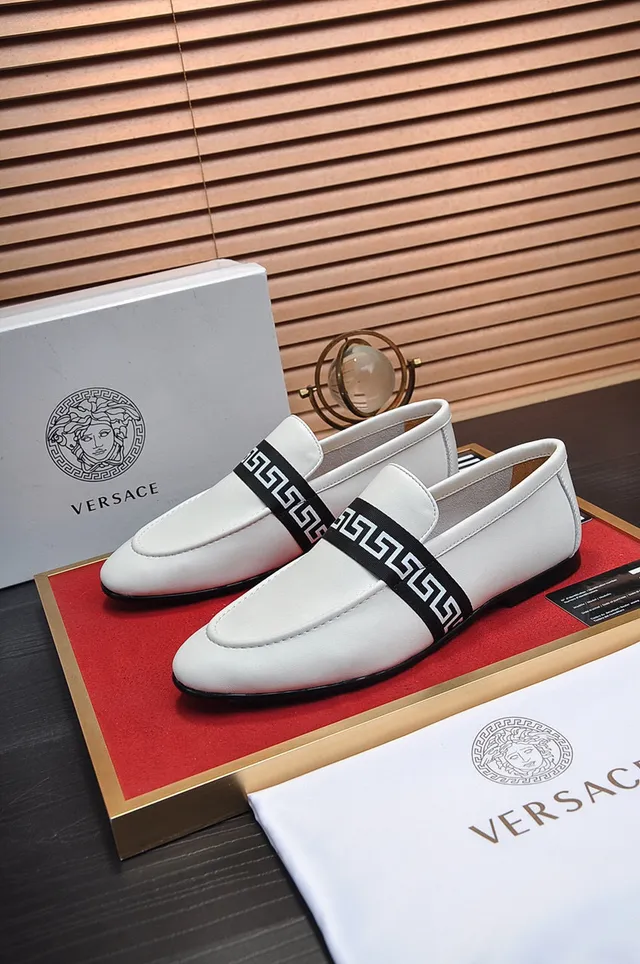 Gucci Screener White Leather Black Greca-Band Loafers 7