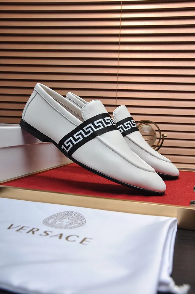 Gucci Screener White Leather Black Greca-Band Loafers 8