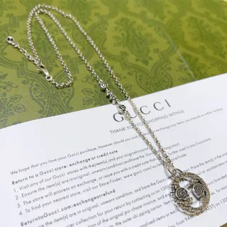 Gucci 银链圆形吊坠项链