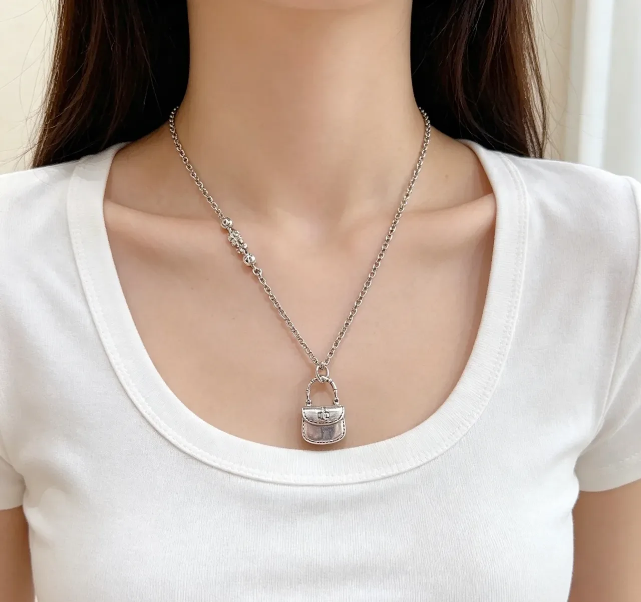 Gucci Silver Green Chain Miniature Handbag Pendant Necklace 6