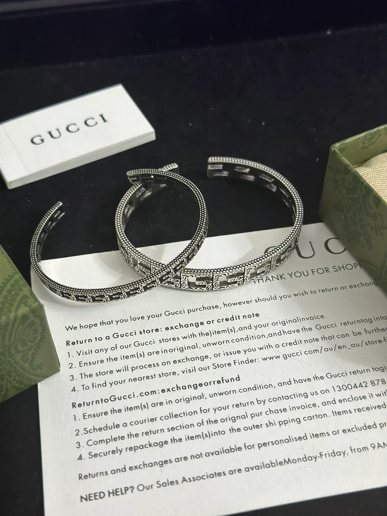 Gucci Silver Green Open Cuff Greek Key Motif Bracelet 6