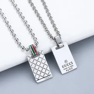 Gucci Silver Multicolor Rectangular Tag Pendant Ball Chain And Box Necklace