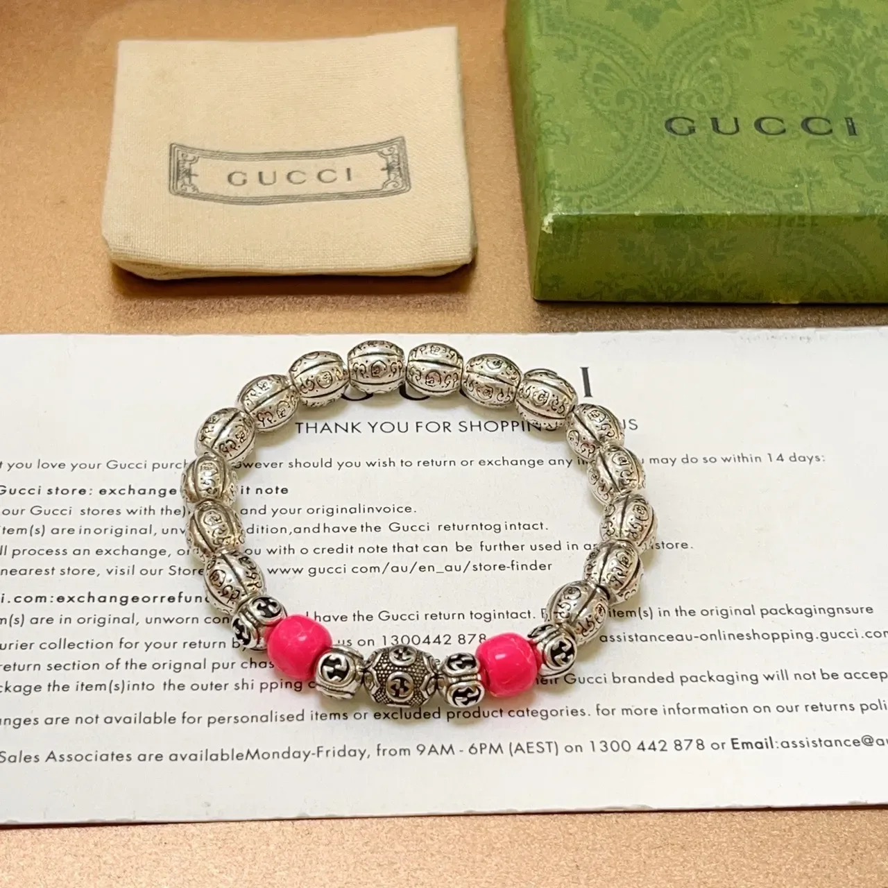 Gucci Prata e Rosa Miçangas Gravadas Ornadas Interlocking G Motifs Pulseira 6