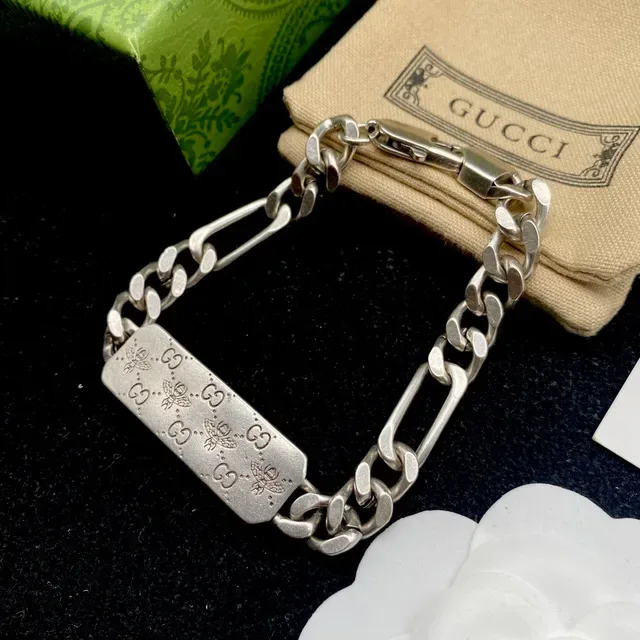Gucci Silver White Engraved GG Monogram Necklace 2