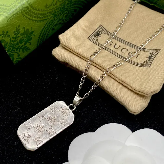 Gucci Silver White Engraved GG Monogram Necklace 5