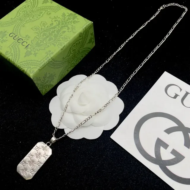 Gucci Silver White Engraved GG Monogram Necklace 7