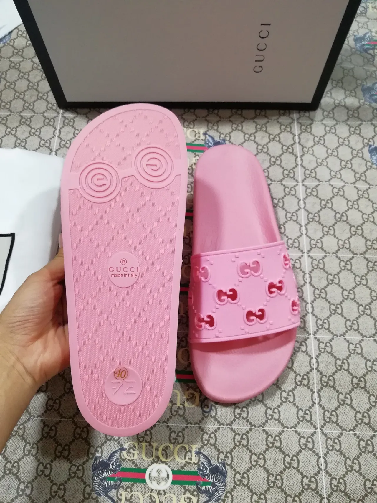 Gucci Slide Pink Molded Rubber Slippers 2