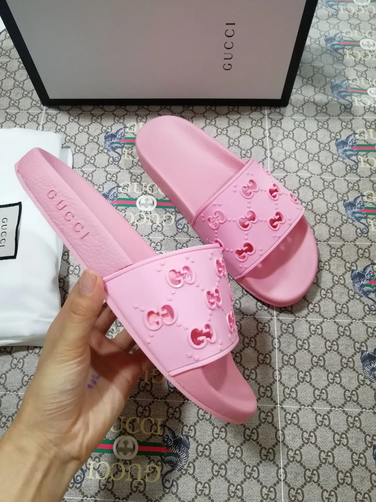 Gucci Slide Pink Molded Rubber Slippers 4