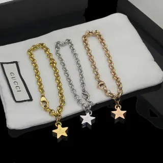Gucci Star Charm Gold Silver Chunky Curb Chain Pendant Bracelet