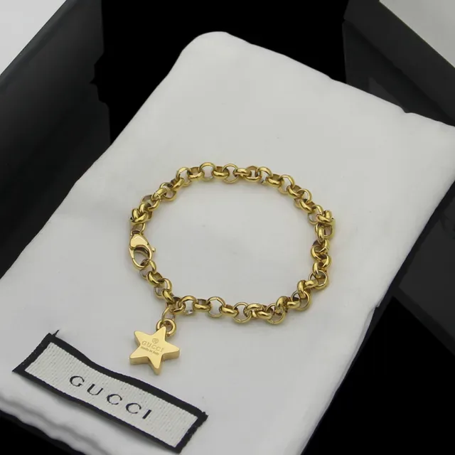 Gucci Star Charm Gold Silver Chunky Curb Chain Pendant Bracelet 2