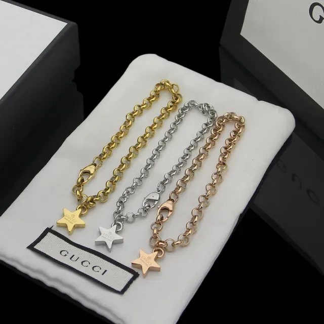 Gucci Star Charm Gold Silver Chunky Curb Chain Pendant Bracelet 5
