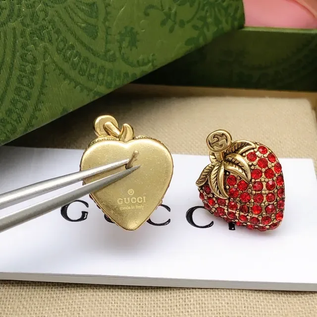 Gucci Strawberry Crystal Gold-Tone Earrings 2